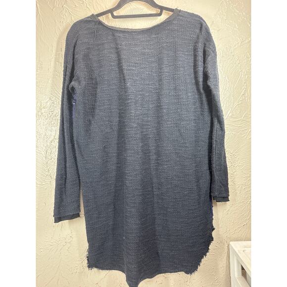 Free People Sweater Womens Blue Black Sequins Pullover V Neck Tunic Boho Size XS - Picture 2 of 5